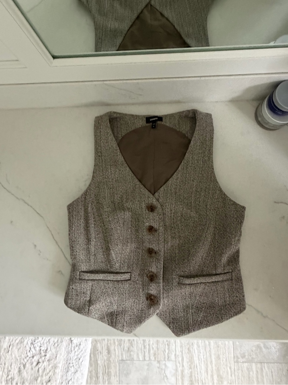 Express Taupe Tweed Button-Front Vest